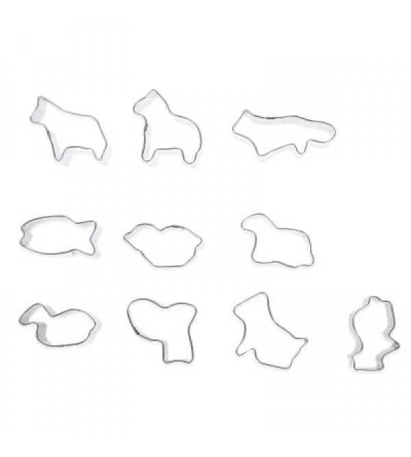 10pcs Stainless Steel Animal Shaped Cookie Cutter Mold