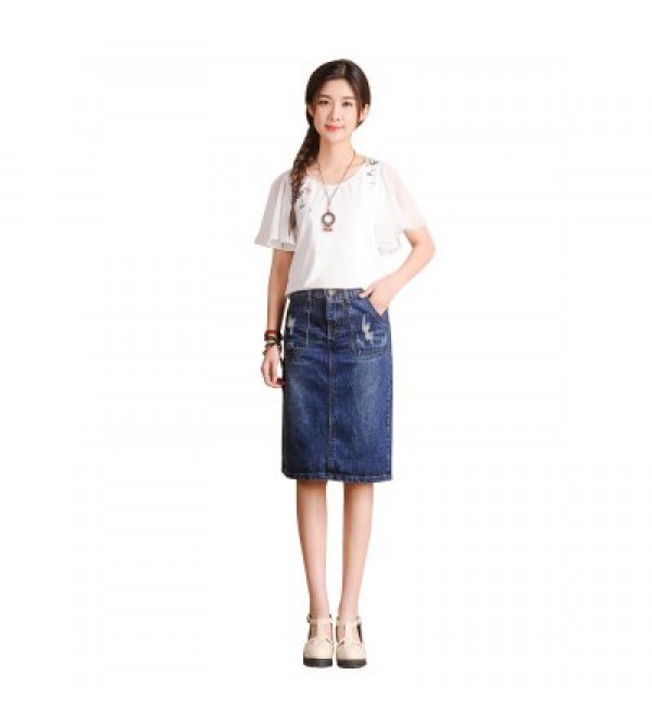Female Close-fitting Leisure Middle Jeans Skirt with Pocket