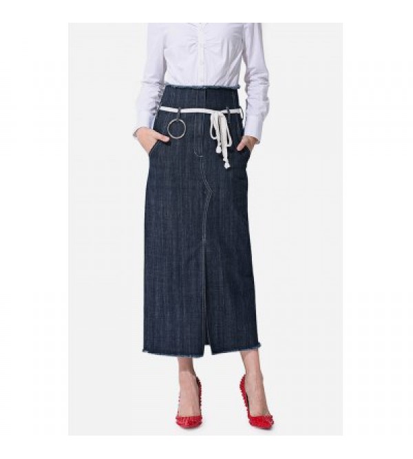 Close-fitting Split Hem Jeans Skirt for Women