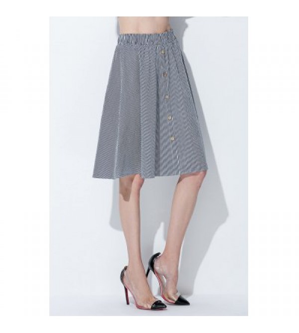 Chic Elastic Waist Single Breasted Striped A-line Skirt